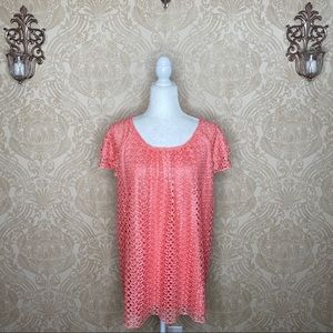 Indigo Soul Lace Overlay Short  Sleeve Blouse